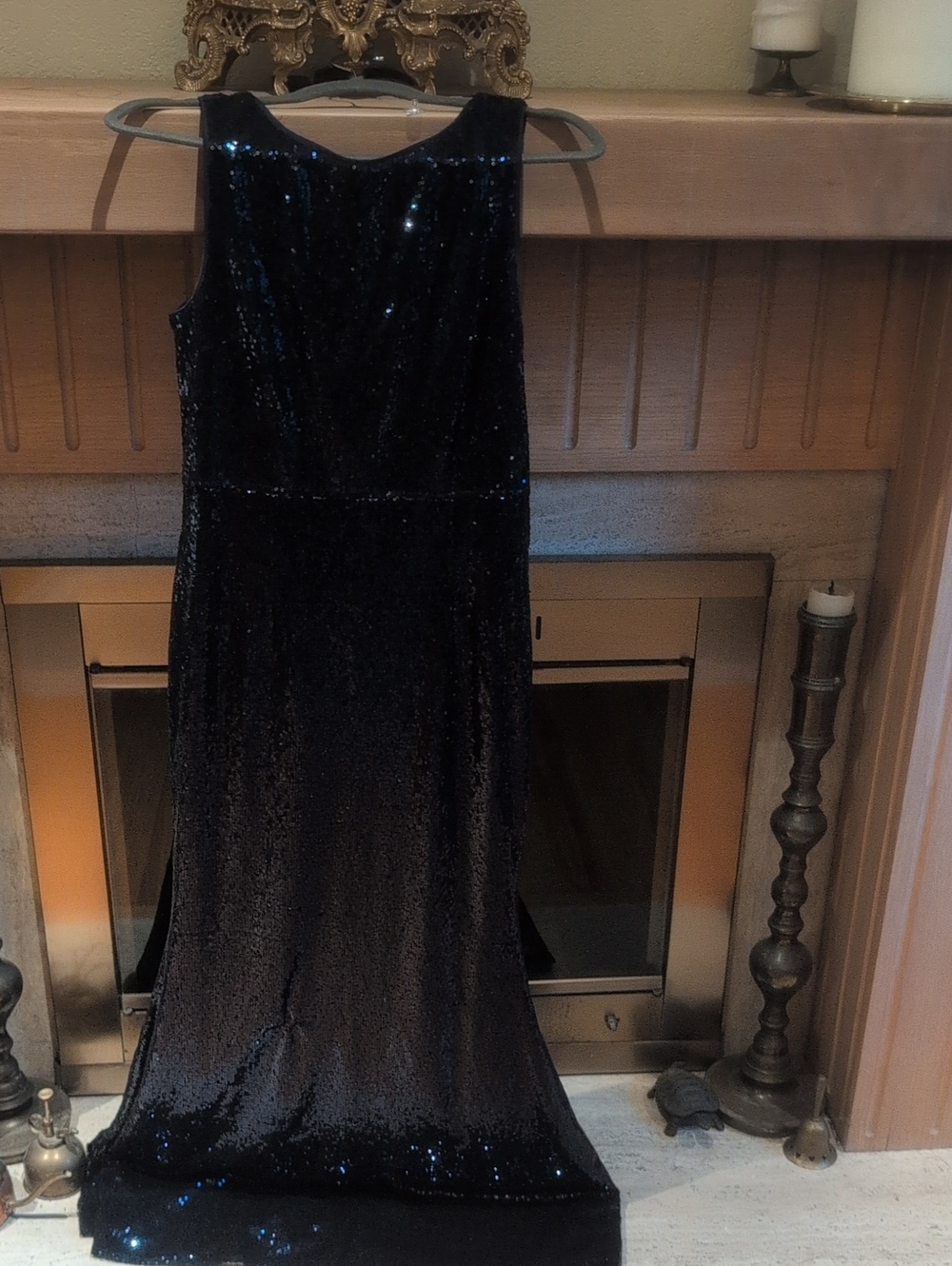 Sequin Maxi Evening Dress in Navy for Women